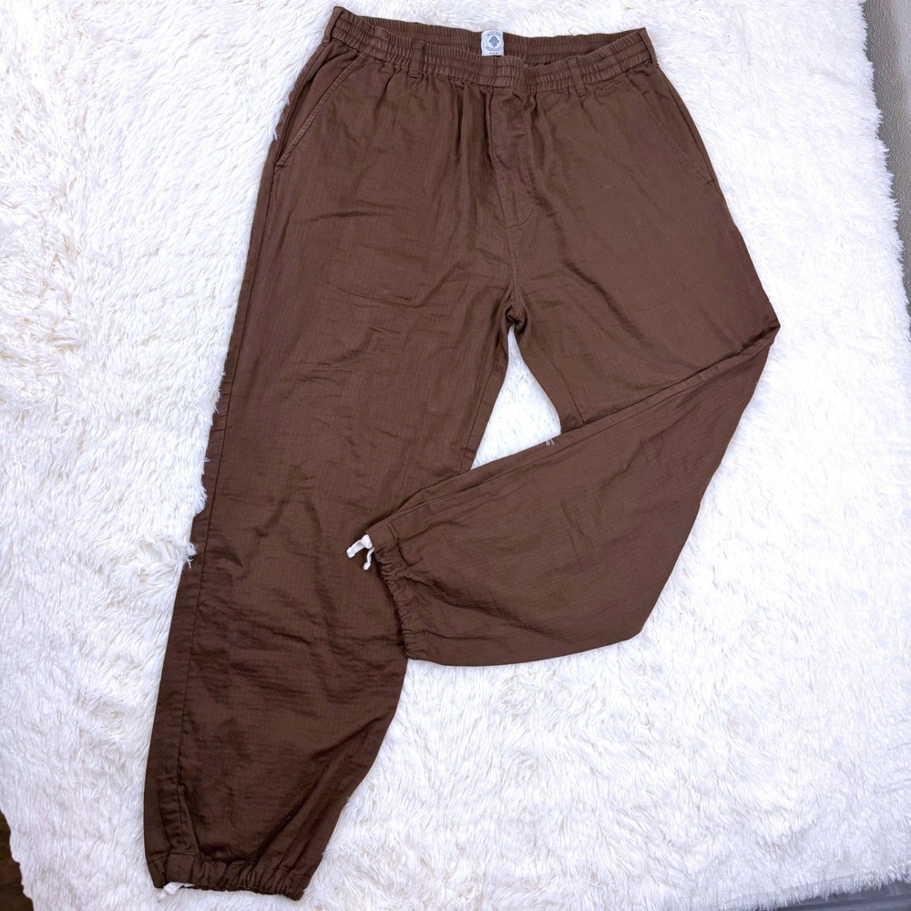 18 East MFG Pants Mens XL Brown Textured Cotton Elastic Waist Joggers